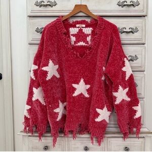 Oddy Oversized Chenille Star Distressed Sweater